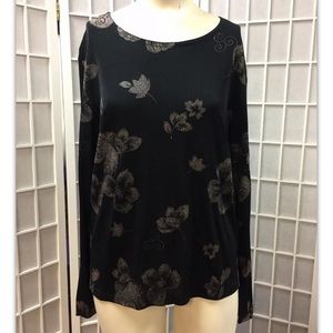 Pacific Palm, Women, blouse, black, stamped sparkle flowers, formal, size L.: